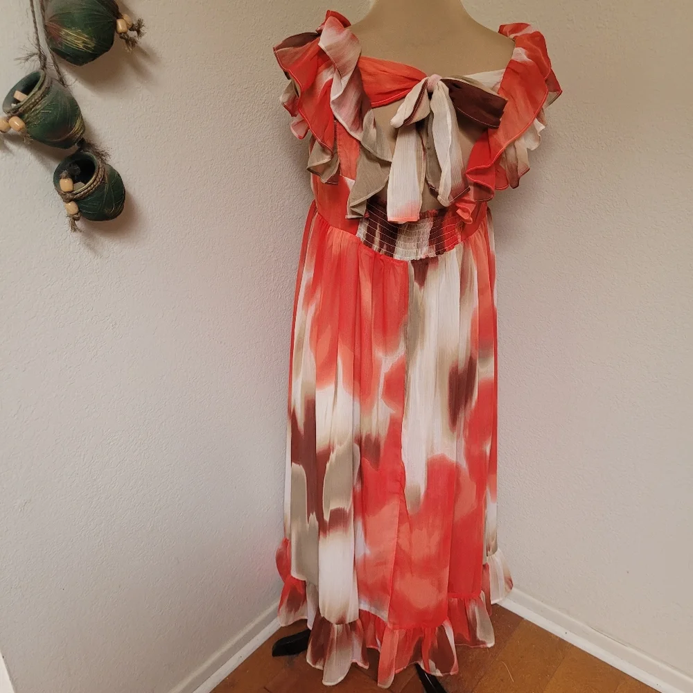 Banana Republic Factory Chiffon Watercolor Ruffle Dress With Tie Back NWT - Picture 7 of 10